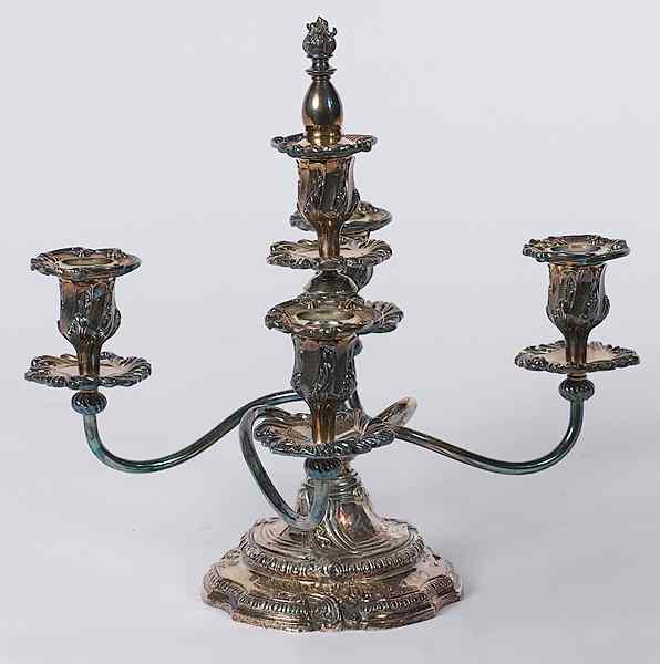 Appraisal: Reed Barton Silverplated Candelabra American a Reed Barton silverplated five-light