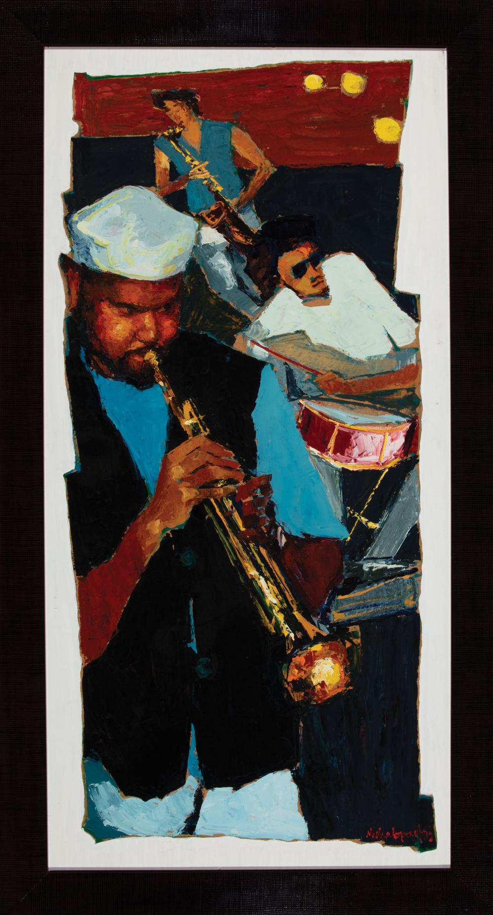 Appraisal: James Michalopoulos American New Orleans b Jazz Players oil on