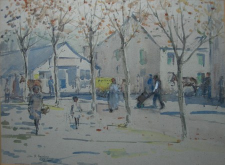 Appraisal: JOHN BARCLAY SCOTTISH - THE VILLAGE SQUARE Signed watercolour cm