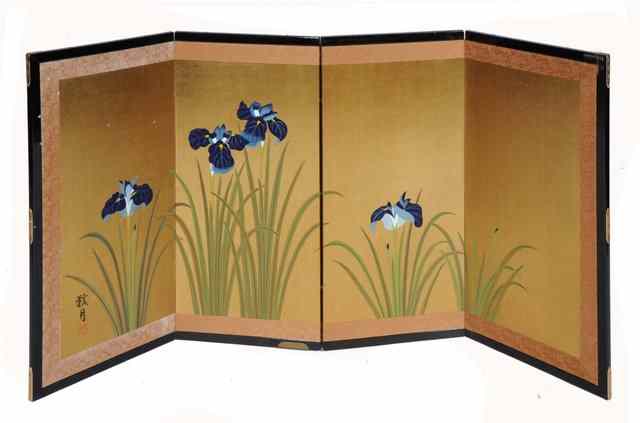 Appraisal: A JAPANESE SMALL FOUR FOLD TABLE SCREEN painted with flowers