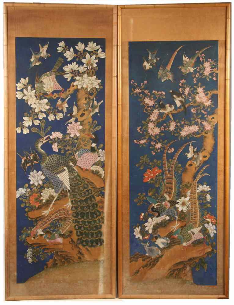 Appraisal: PAIR JAPANESE WATERCOLOR PANELS - Pair of Mounted Japanese Scroll