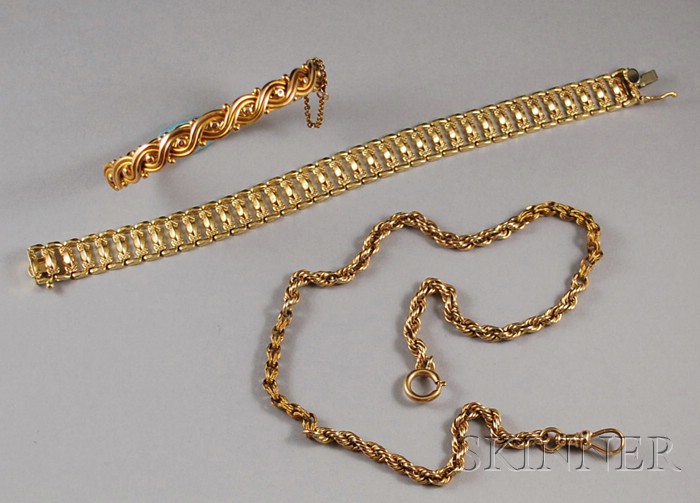 Appraisal: Three kt Gold Jewelry Items a watch chain lg in