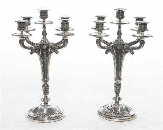 Appraisal: A Pair of French Silverplate Five-Light Candelabra Ercuis each having