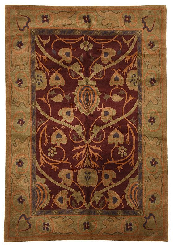 Appraisal: Stickley Bungalow Garden Handwoven Rug Nepal th century maroon field