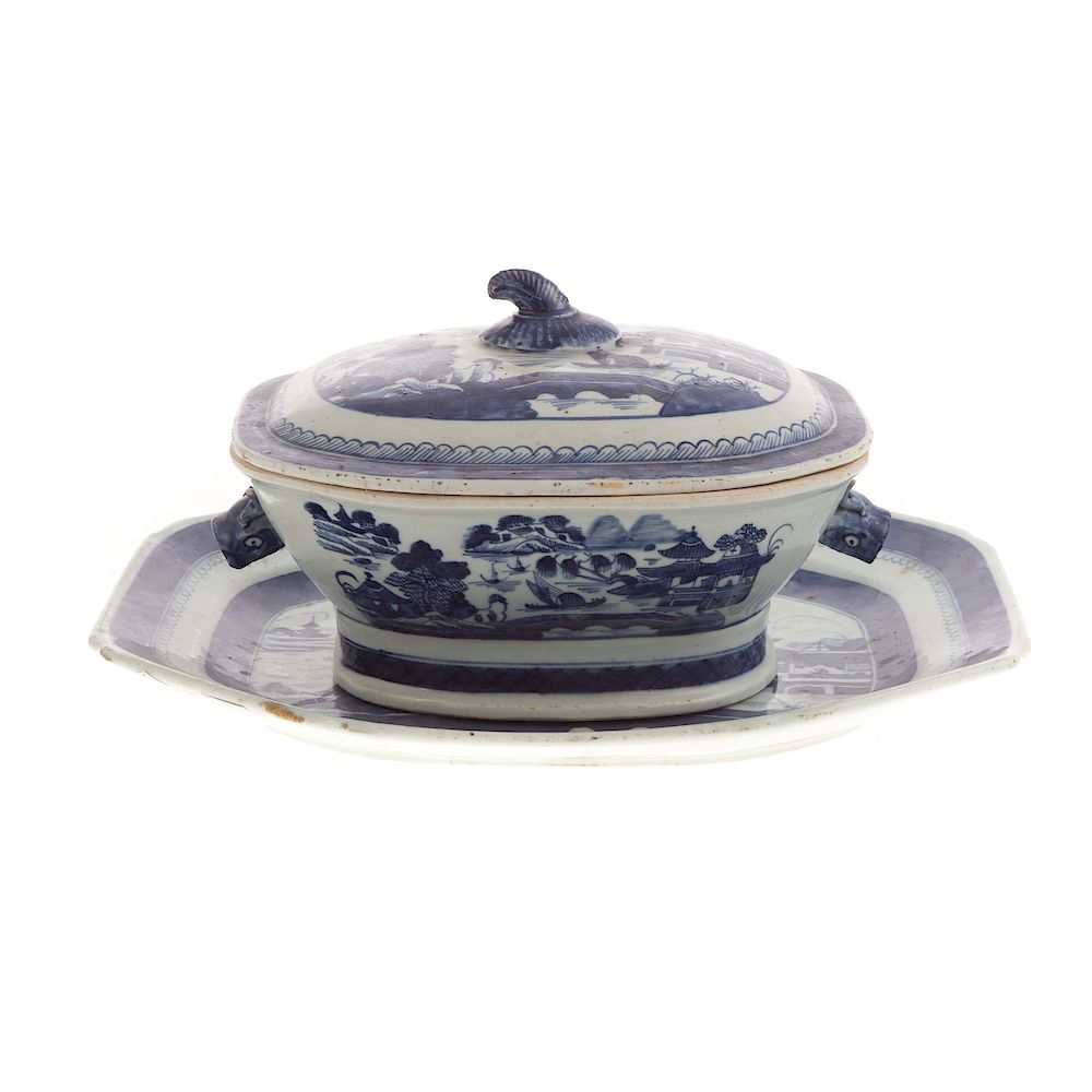 Appraisal: Chinese Export Canton platter and soup tureen boar's head handled