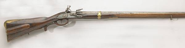 Appraisal: An Austrian flintlock sporting rifle The inch Damascus barrel of