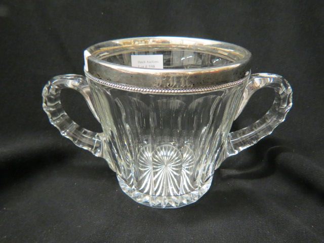 Appraisal: Cut Glass Sterling Silver Ice Bucket panel cut handled tall