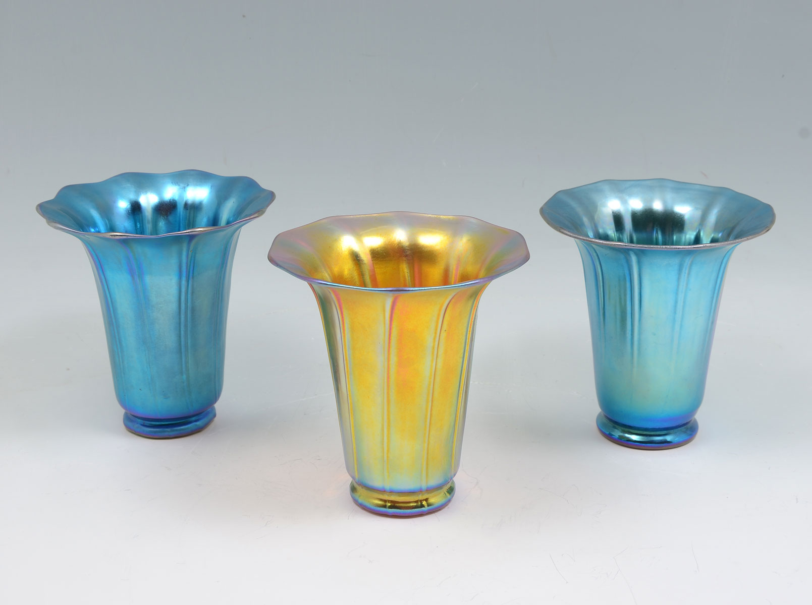 Appraisal: PC STEUBEN ART GLASS FLORIFORM VASES Comprising - blue aurene