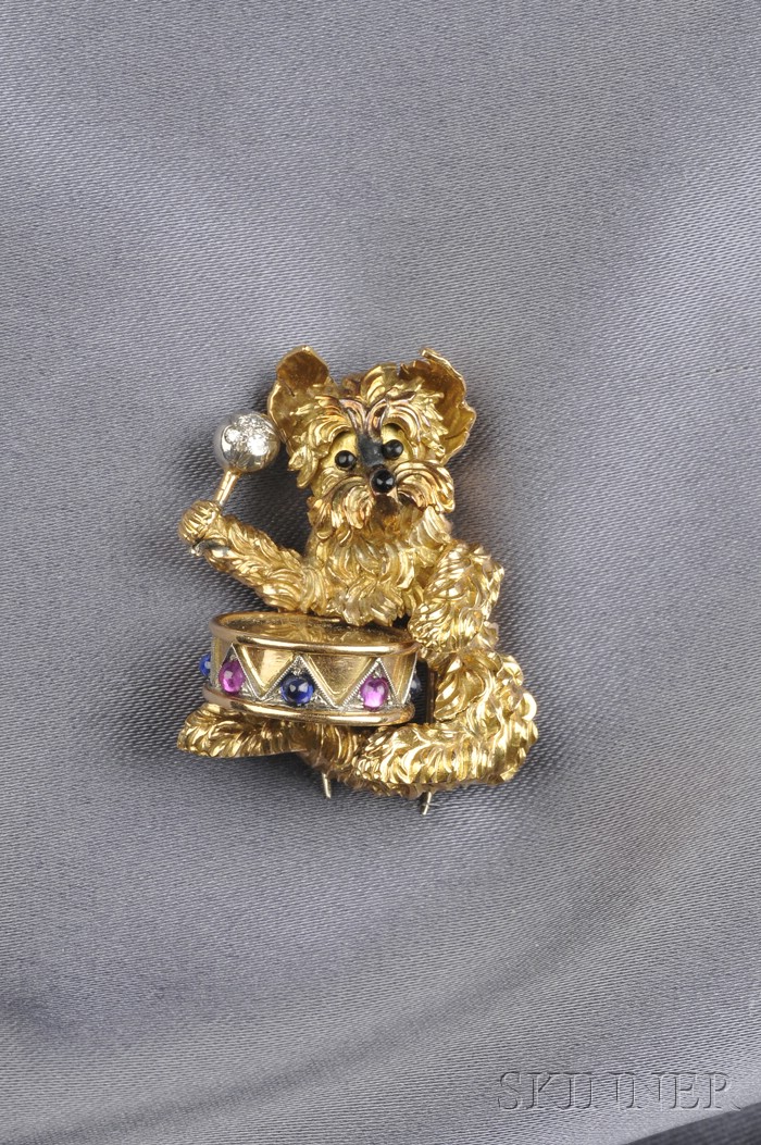 Appraisal: kt Gold Gem-set Dog Brooch designed as a drumming terrier