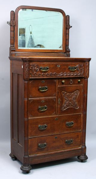 Appraisal: Exceptional carved oak hatbox chest with mirror having original brass