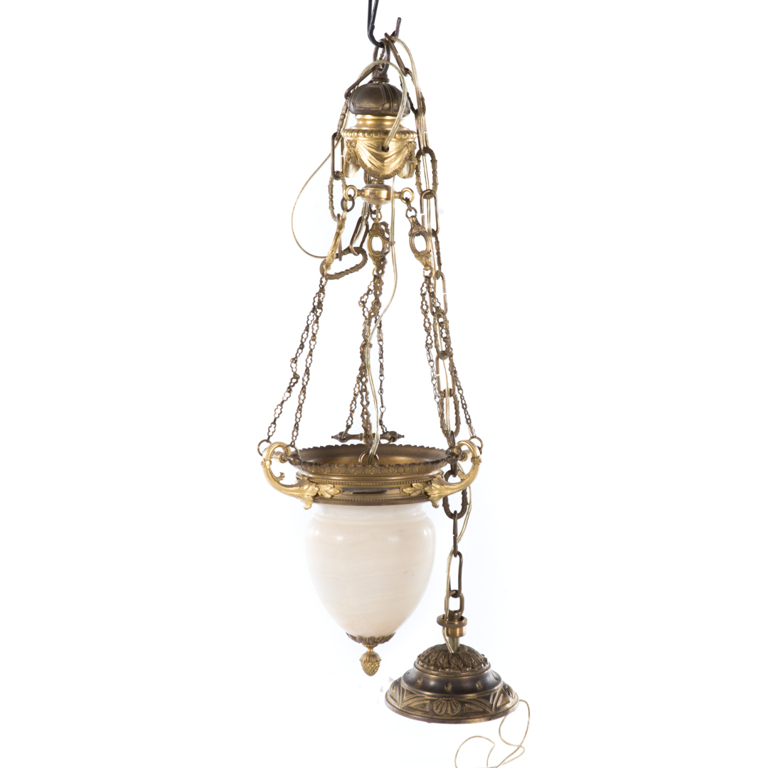 Appraisal: Victorian gilt bronze alabaster hanging light late th century gilt