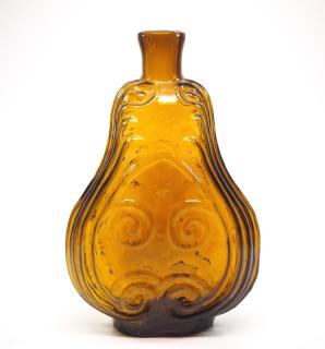 Appraisal: Pattern A mid th century pattern-molded glass Scroll flask Olive