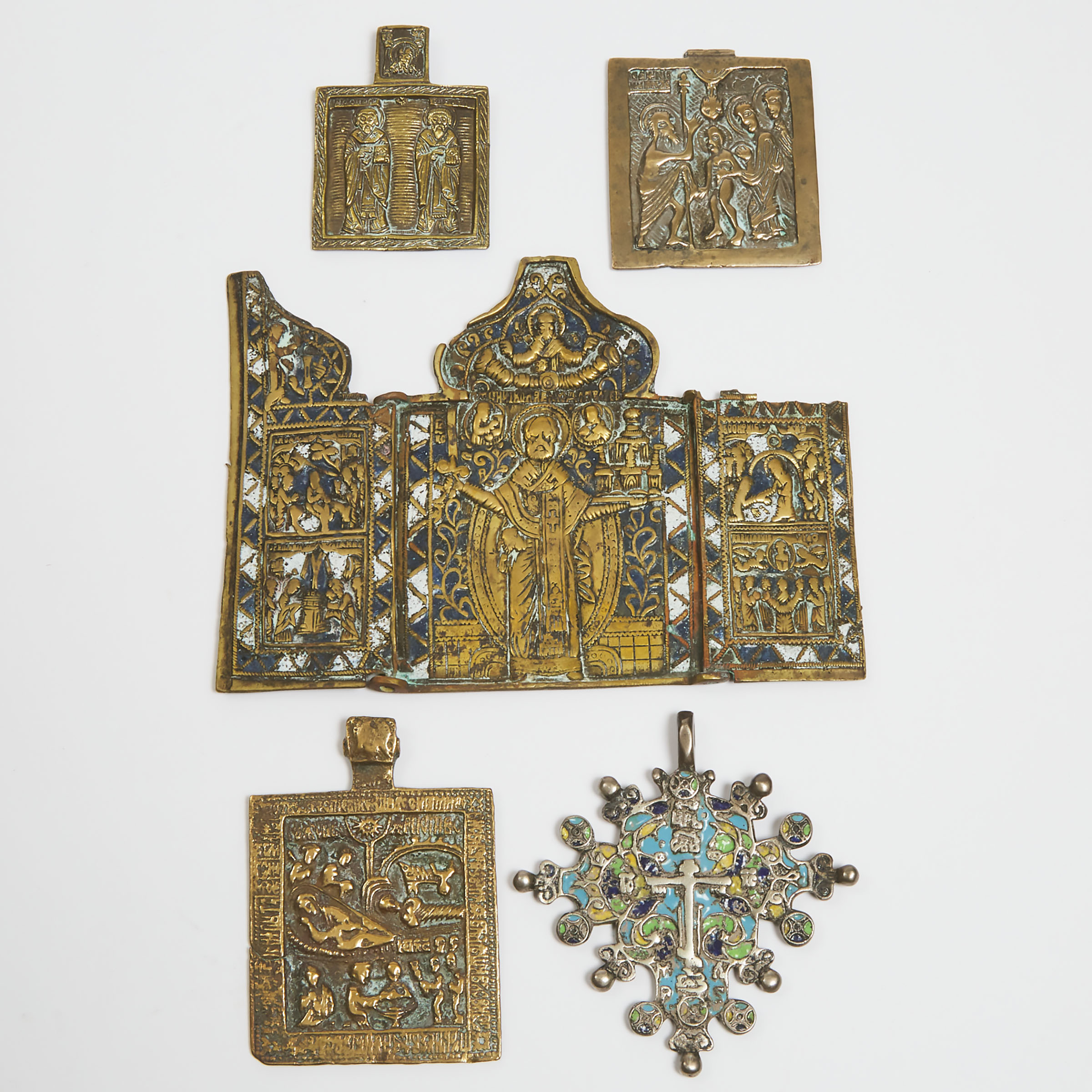 Appraisal: Group of Russian Enamelled Bronze Travelling Icons th century and