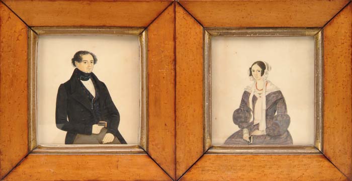 Appraisal: PAIR OF WATERCOLOR PORTRAITS BY I G GREEN Three quarter