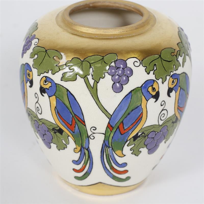 Appraisal: American China Painters Satsuma porcelain vase with Parrots and Grapes