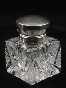 Appraisal: A Russian silver mounted cut glass inkwell mark ' LR