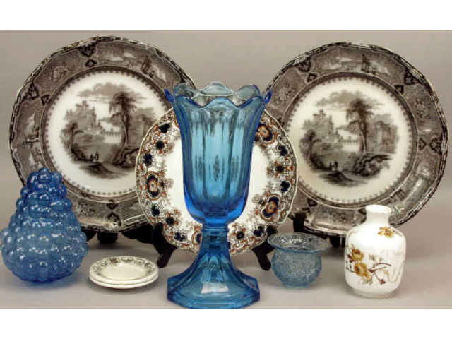 Appraisal: Collection of china and glass including two brown decorated plates