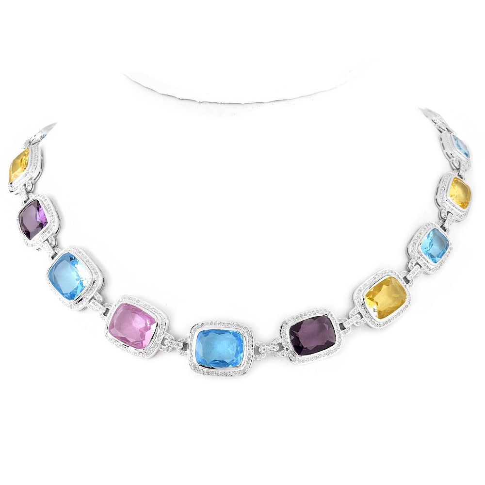 Appraisal: Diamond Multi Color Quartz and K Gold Necklace Carat Pave