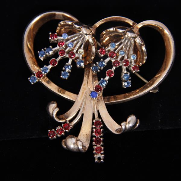 Appraisal: Pennino Floral Sterling Vermeil Spray Brooch Pin with red and