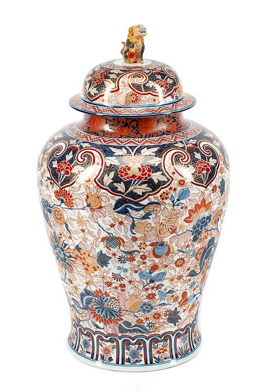 Appraisal: A Large Imari Palette Porcelain Jar and Cover Height inches