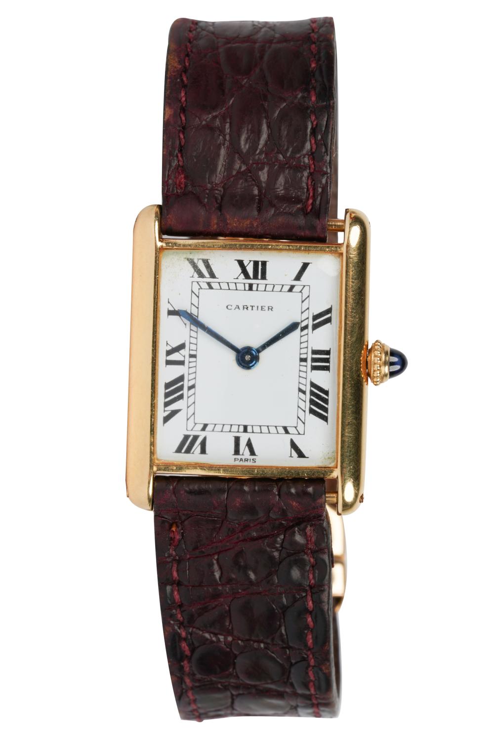 Appraisal: CARTIER KARAT YELLOW GOLD TANK WATCHthe case back stamped '