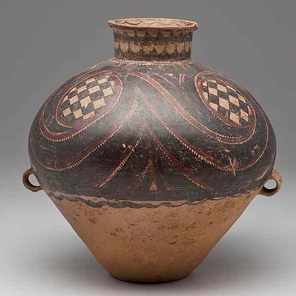 Appraisal: Chinese Neolithic Pot Chinese a neolithic terra cotta two-handled ovoid-form