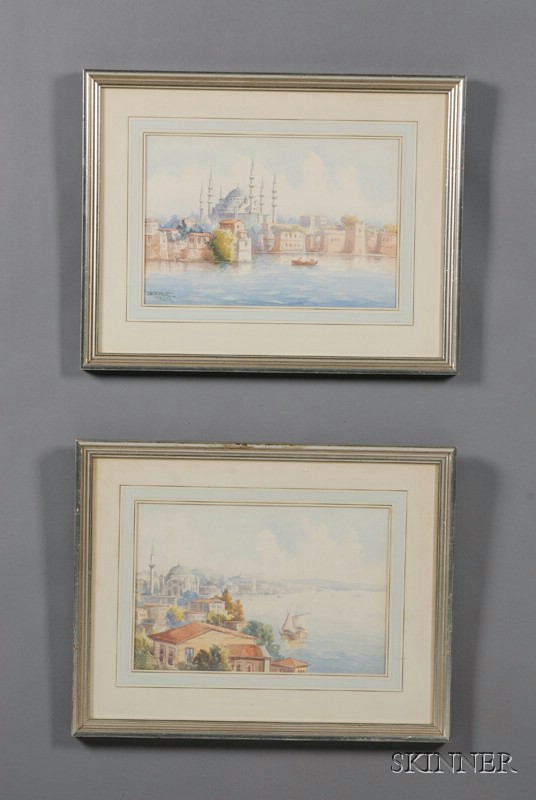 Appraisal: Two Western School Paintings views of Istanbul watercolor on paper