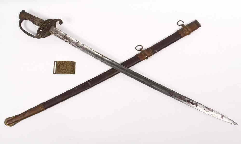 Appraisal: CIVIL WAR OFFICER'S SWORD W SCABBARD BELT PLATE - M