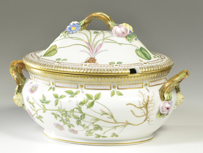 Appraisal: ROYAL COPENHAGEN FLORA DANICA OVAL SOUP TUREEN hand enameled botanical