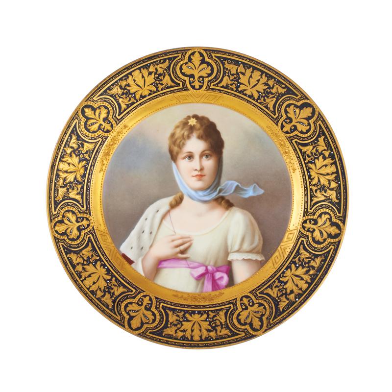 Appraisal: ROYAL VIENNA PORCELAIN PLATE Konigen Luise Von Sachsen hand-painted portrait