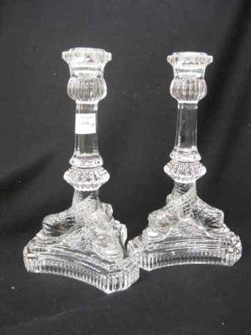 Appraisal: Pair of Tiffany Crystal Candlesticks dolphin decor signed '' excellent