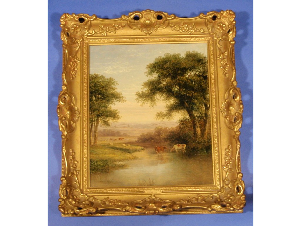 Appraisal: W Williams thC Summer landscape with watering cattle oil on