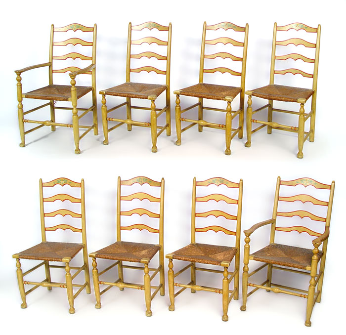 Appraisal: SET OF PAINT DECORATED SLAT BACK OR LADDERBACK CHAIRS arm