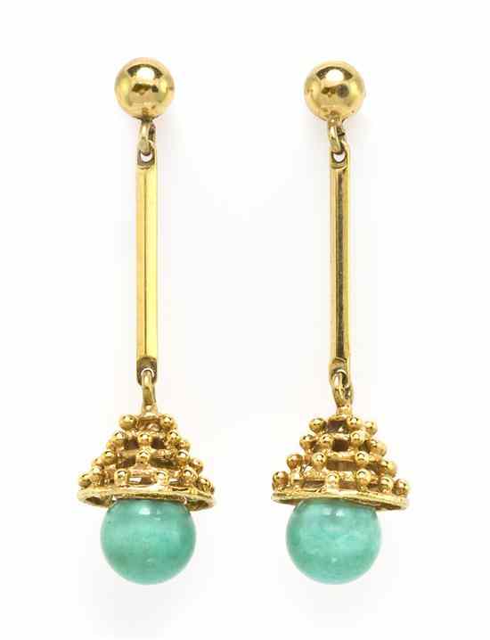 Appraisal: A Pair of Karat Yellow Gold and Turquoise Earrings containing