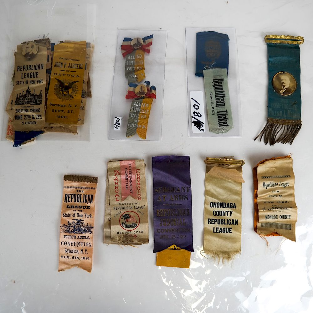 Appraisal: Large Lot of Assorted Ribbons Badges Approximately early ribbons and