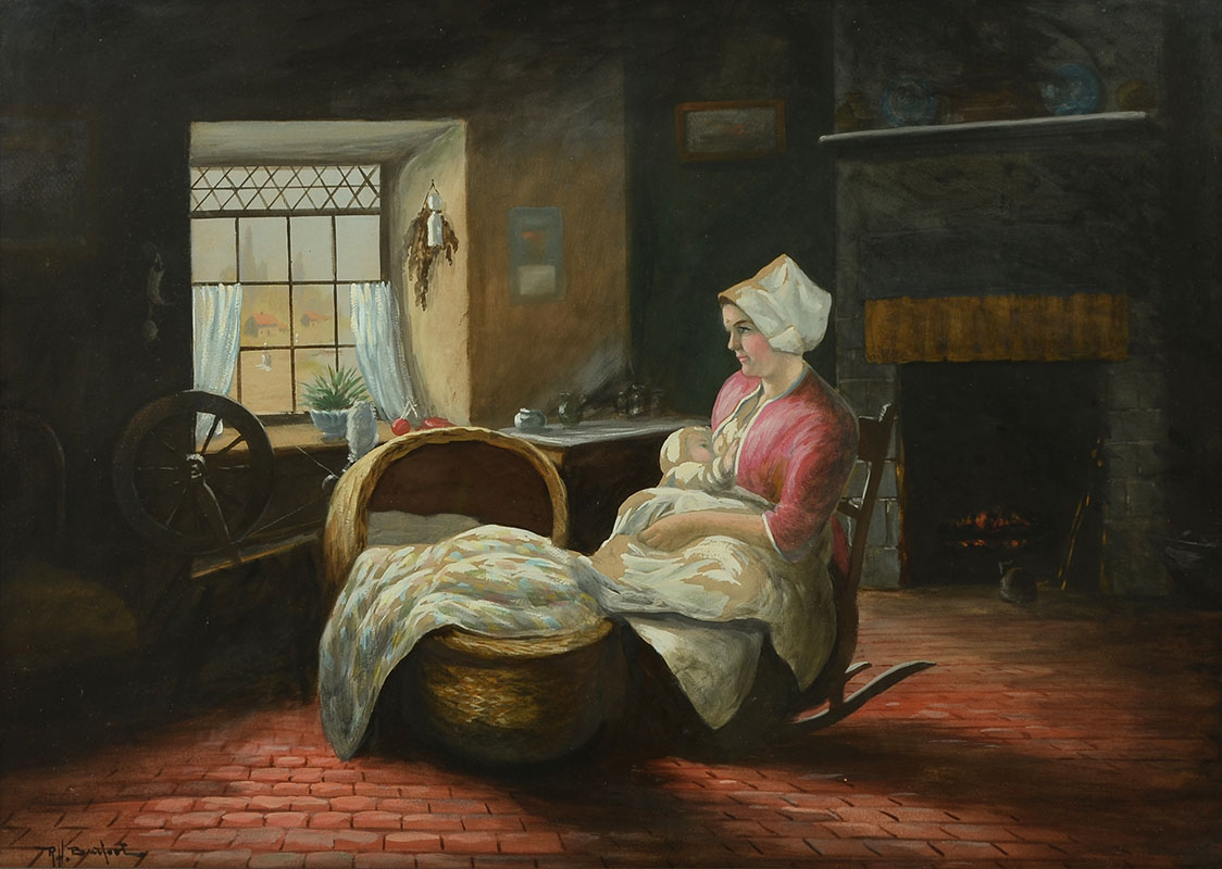 Appraisal: BURFOOT R H American - Dutch Interior Scene with Mother