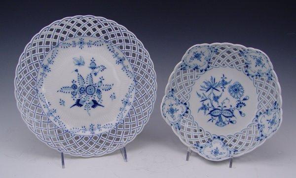 Appraisal: KPM MEISSEN BLUE AND WHITE RETICULATED PLATES The bowl form