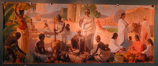 Appraisal: Gaston Parison - African Panorama Mural-size oil on canvas Several