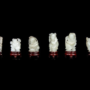 Appraisal: Six Chinese Carved Celadon Jade Figures of Boys QING DYNASTY