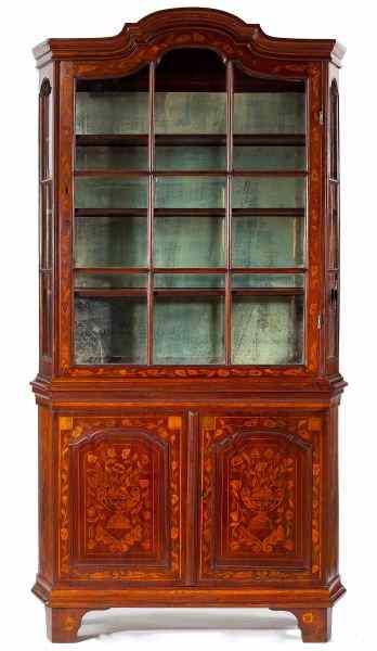 Appraisal: Dutch Marquetry Display Cabinet th century mahogany with light and