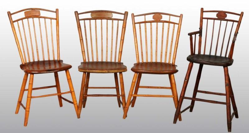 Appraisal: Set of Wooden Spindle Back Kitchen Chairs Description Circa Nice