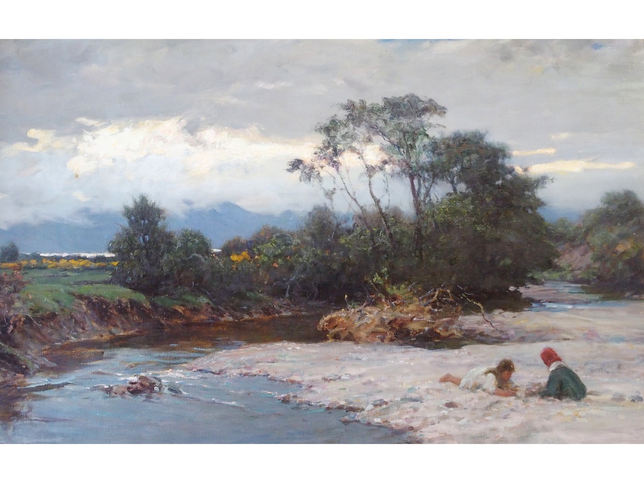 Appraisal: WILLIAM M PRATT Scottish - CHILDREN PLAYING BY A RIVEROil