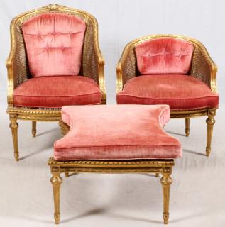 Appraisal: LOUIS XVI STYLE CANE CHAISE IN THREE PARTS W L