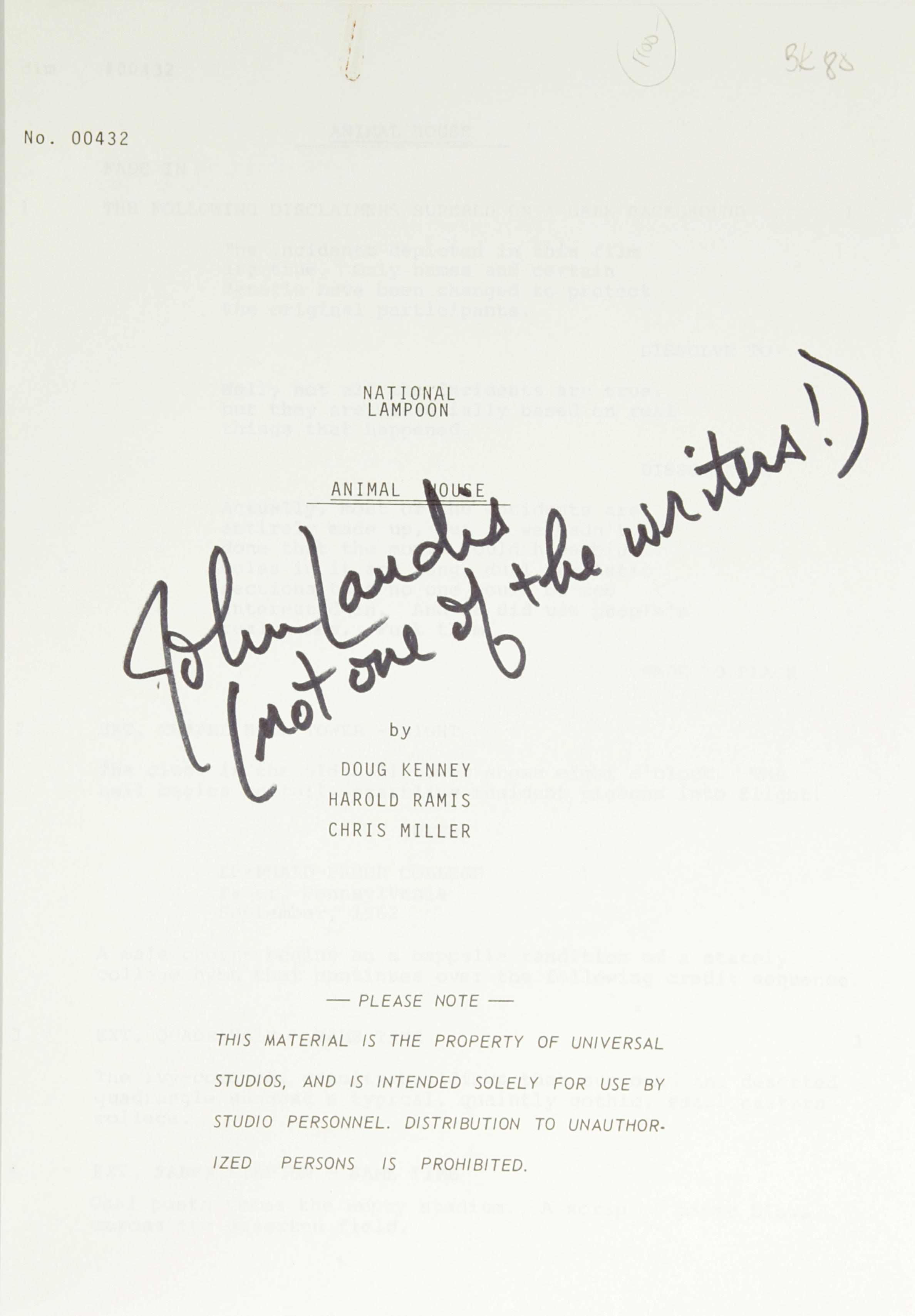 Appraisal: Property from Serendipity Books A John Landis signed copy of