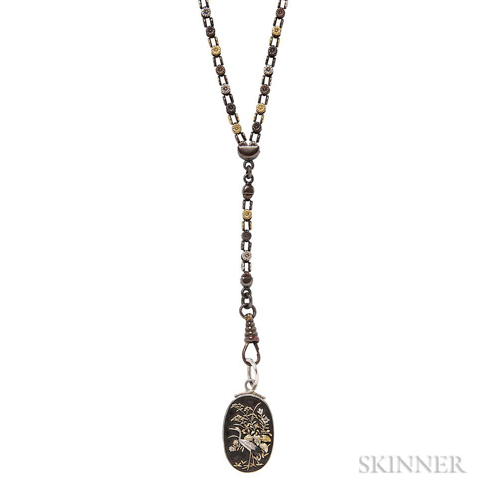 Appraisal: Antique Mixed-metal Watch Chain with Shakudo Pendant Antique Mixed-metal Watch