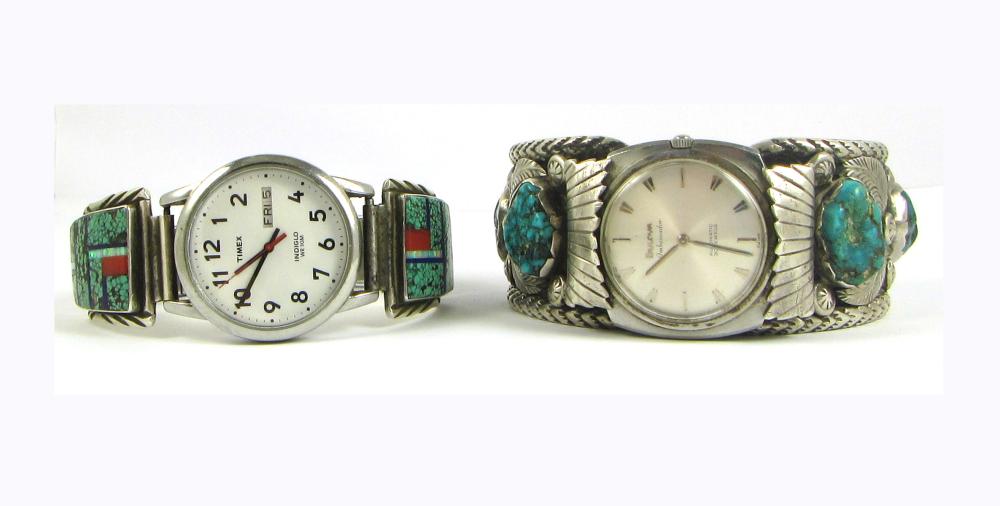 Appraisal: TWO SOUTHWEST NATIVE AMERICAN WATCH BANDS BRACELETS the first marked