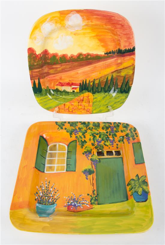 Appraisal: Sale Lot Two Italian Glazed Ceramic Platters one with landscape