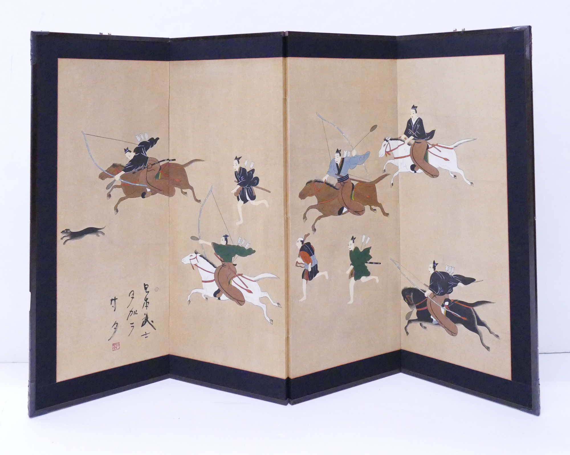 Appraisal: Japanese Painted Hunt Scene Panel Screen- x ''