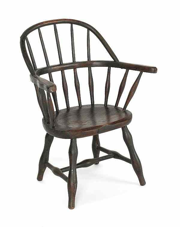 Appraisal: A child's painted hoopback Windsor armchair th c h