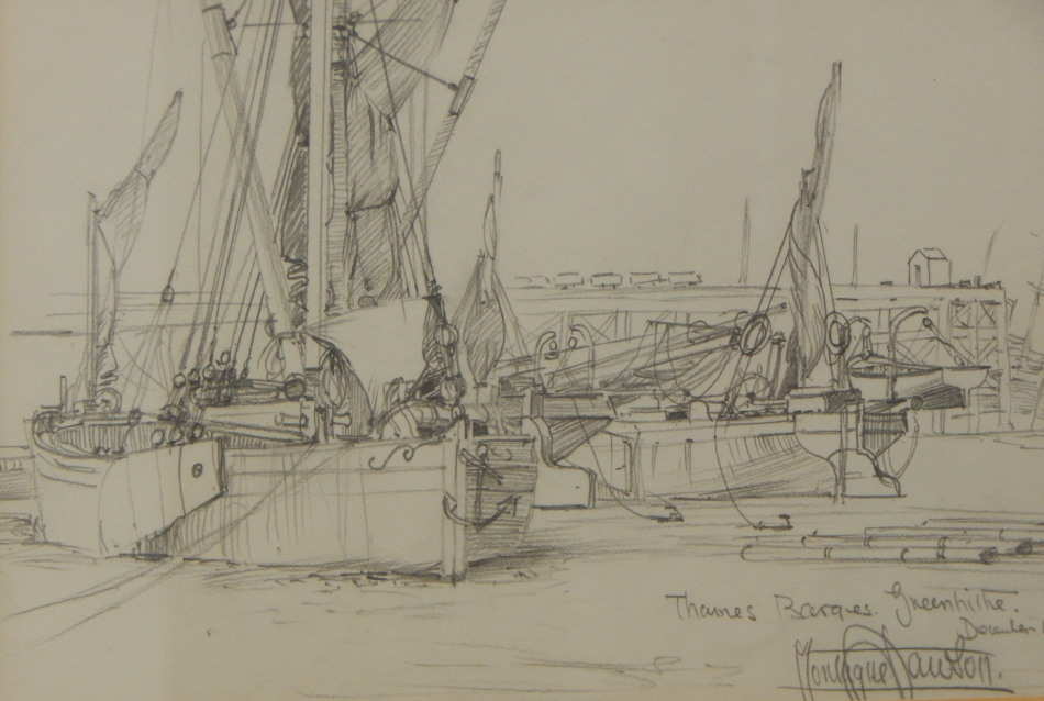 Appraisal: Montague J Dawson - Thames Barges - Greenhithe drawing signed